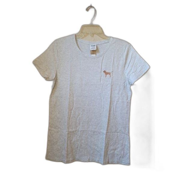 Campus T-shirt Heather Grey Glitter Logo PINK Victoria's Secret Medium NWT - Picture 3 of 7